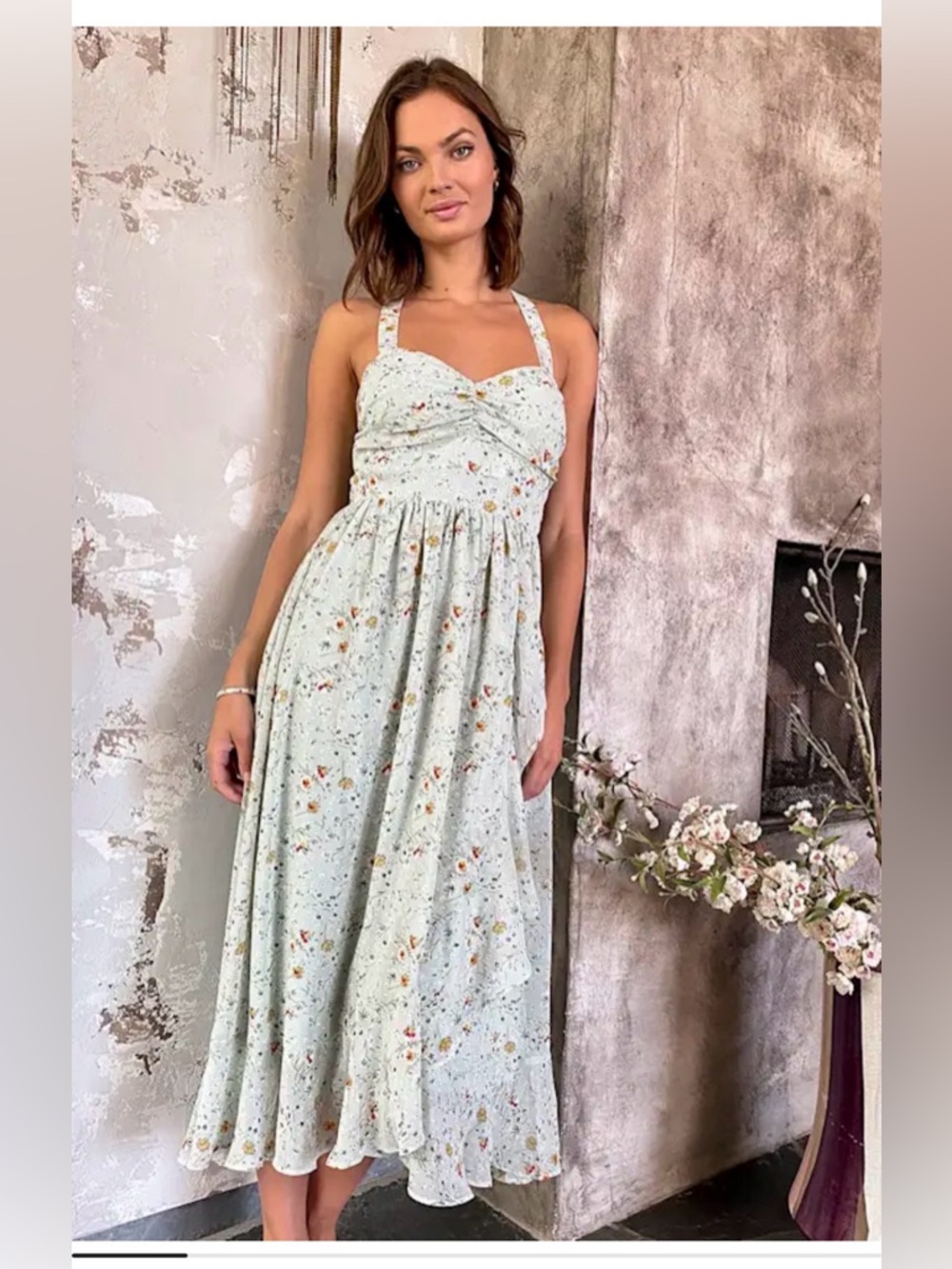 Lulu's Mint Floral Midi Dress